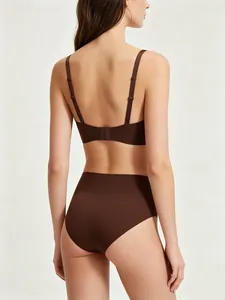 Back view of seamless dark brown lingerie set featuring high waist panties and strap detail
