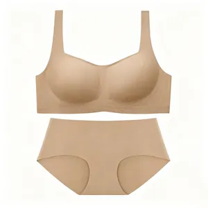 Seamless square neck bralette and brief set in skin tone with soft support