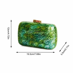 Green acrylic evening clutch with marble texture and dimensions 19.5 x 12 x 5.5 cm