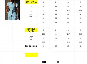 Detailed size chart for elegant two-piece women's jacket and high-waist pants set