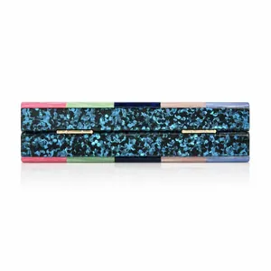 Chic multi-color acrylic evening clutch bag with blue crystal texture and gold hinges