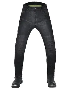 Motorradjeans für Herren in Washed-Black mit hohem Bund und Knieprotektoren