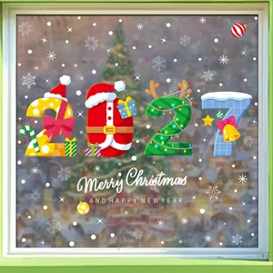 2027 Christmas window stickers featuring snowflake and reindeer decor on glass