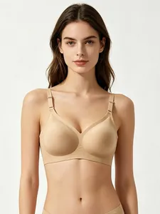 Vista frontale del reggiseno senza cuciture né ferretto in color nudo naturale