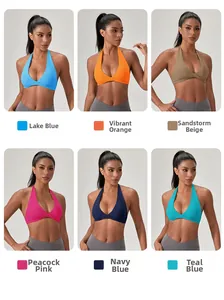 Détail de soutiens-gorge de yoga dos nu en six couleurs avec design torsadé à l'avant