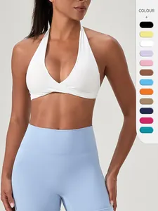 Débardeur de Sport Dos Nu pour Femmes Torsade Croisée Col en V Gilet de Yoga Haute Élasticité avec Coussinets Amovibles