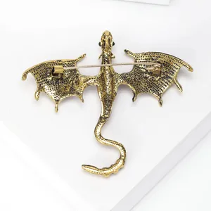 Macro view of golden dragon brooch back showing detailed texture and pin closure