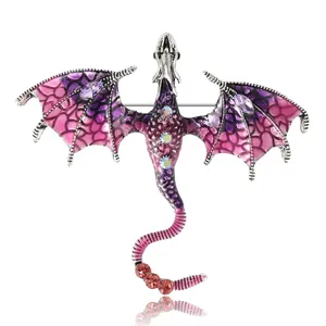 Enamel dragon brooch with purple gradient wings and sparkling rhinestone accents