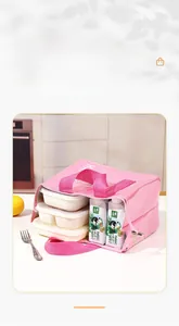 Interior view showing thick aluminum foil lining and spacious capacity of pink lunch bag