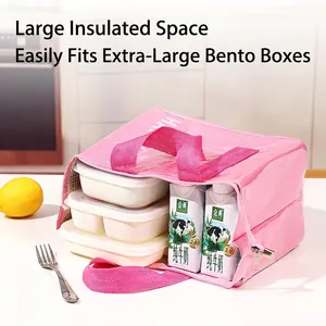 Pink insulated lunch bag with large capacity and aluminum foil lining for meal prep