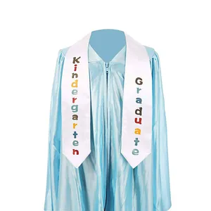 Light blue kindergarten graduation gown with white printed honor stole set