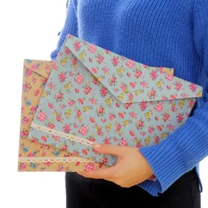 Elegant floral A4 document folders with lace trim and vintage rose patterns