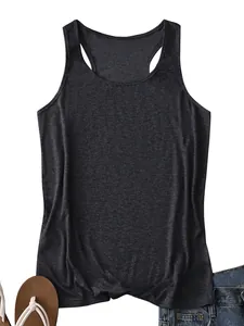 Flat lay of women's dark grey racerback tank top with soft knitted texture detail