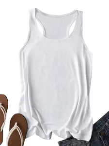 Flat lay of white ribbed racerback tank top with summer casual accessories