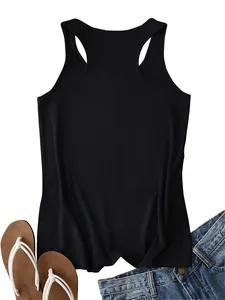 Detailed flat lay of a black racerback tank top paired with jeans and flip-flops