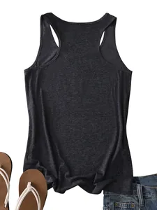 Detailed texture of dark grey racerback tank top with summer casual styling props