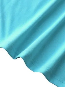 Detailed close-up of bright blue knitted fabric showing double-needle hem stitching