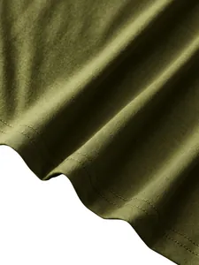 Detailed close-up showing olive green knit fabric texture and premium stitched hemline