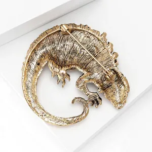 Vintage gold lizard brooch for men's suits with detailed back view and secure pin clasp