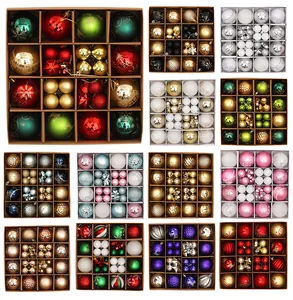 Detailed set of Christmas ball ornaments featuring painted patterns and metallic finishes