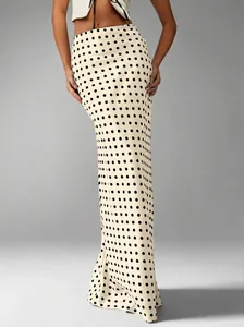 Jupe longue élégante à pois taille haute avec coupe ajustée et silhouette longue