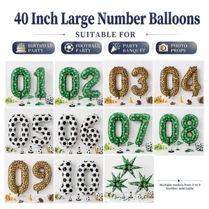 Soccer Theme Number Foil Balloons Leopard Print Large Size Digital Mylar Balloon For World Cup Football Party Fan Decorations