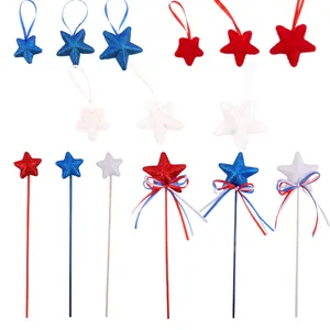 Patriotic 4th of July star ornaments with glitter and ribbons for Independence Day decor