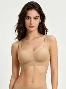 Reggiseno senza cuciture color carne con scollo quadrato e spalline larghe