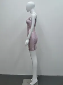 Detail of lavender bodycon mini dress showing metallic texture and ribbed fabric surface