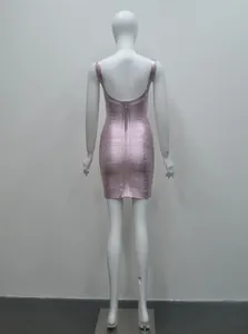 Rear view of lavender bandage dress showing backless cut and invisible zipper