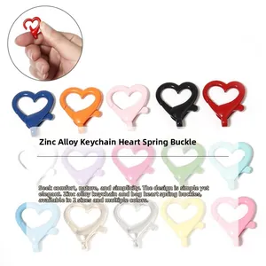 Assorted colors of zinc alloy heart-shaped spring clasps for DIY jewelry and bags