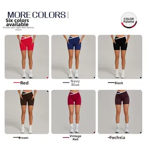 Detailansicht der High-Waist Yoga-Shorts in sechs Farben mit V-Kreuz-Taille und Taschen