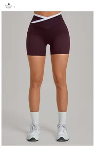 Detailansicht der Yoga-Shorts in Perfume Purple mit V-Kreuz-Taille und praktischen Seitentaschen
