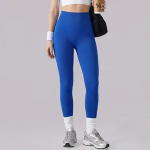 Pantalon de Yoga Nervuré à Taille Haute pour Femmes Legging sans Couture Contrôle du Ventre Vêtements de Sport