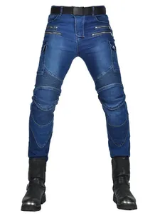 Jeans da moto slim fit blu scuro con imbottitura protettiva sulle ginocchia e cerniere