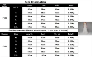 Size chart for white sequin evening dress showing length bust and waist measurements
