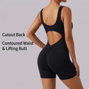 Women Seamless Yoga Jumpsuit One Piece Workout Romper Cutout Back Butt Lifting Athletic Gym Fitness Sportswear Top And Bottom