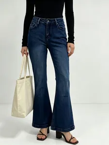Women Retro Flare Jeans Slim Fit High Stretch Denim Pants Washed Vintage Streetwear Bootcut Trousers