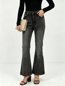 Retro slim-fit high waist flared jeans in washed grey with stretchy denim fabric