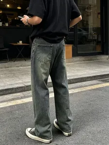Jeans da uomo a gamba dritta larghi lavaggio retrò in denim grigio scuro