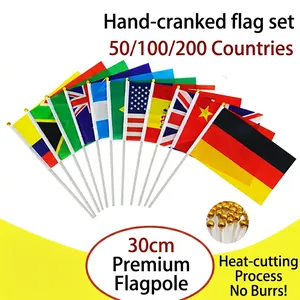 Hand Held Flags World National Mini Country Banners Polyester With Plastic Pole Gold Top For Sports Events Parades Party