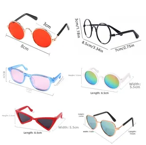 Detailed size specifications for various miniature pet sunglasses styles and frames