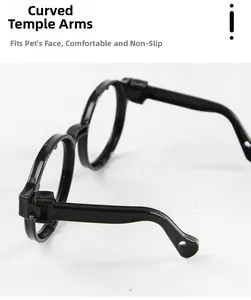 Detail of curved temples on black pet sunglasses for a comfortable non-slip fit