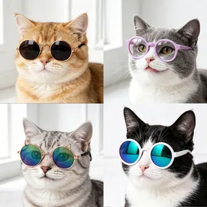 Collage of four stylish cat sunglasses in various frames and colors for small pets