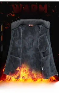 Detailed view of winter fleece lining and internal branding on men's warm vest