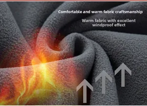 Close-up of windproof and thermal fleece fabric showing thick insulating texture