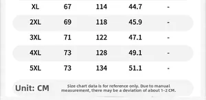 Size chart for men's winter fleece vest showing measurements for sizes XL to 5XL