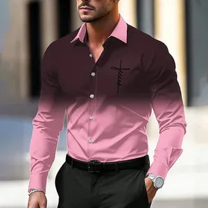 Ανδρικό Fashion Ντεγκραντέ Μακρυμάνικο Πουκάμισο Jesus Σταυρός Γράμμα Τυπωτό Slim Fit Casual Παραλία Διακοπές Κομψό Πουκάμισο