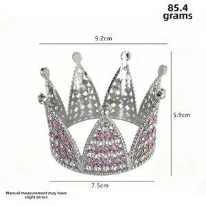 Silver bridal crown dimensions detail with pink rhinestones and size measurements