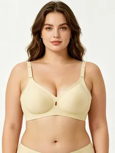Front view of seamless nude bra featuring a delicate teardrop cutout on soft wire-free cups